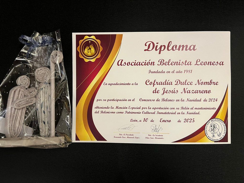 Cofradía del Dulce Nombre de Jesús Nazareno - diploma asociación belenista leonesa